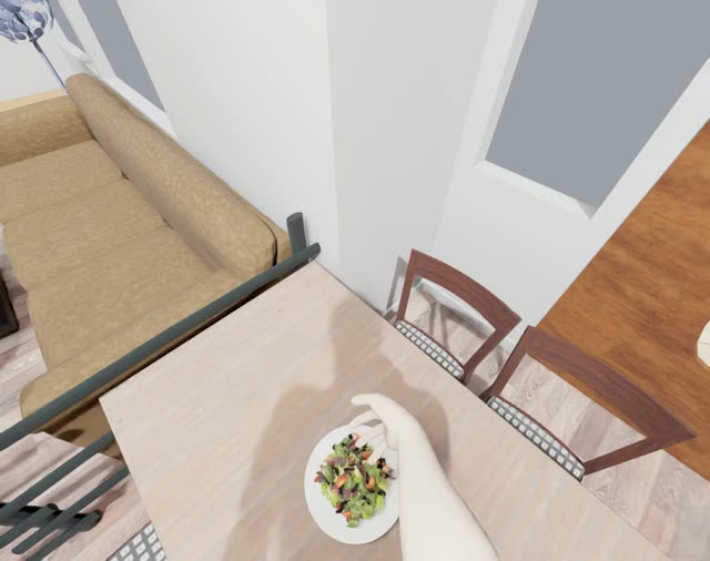 First-person view: the salad being placed on the table