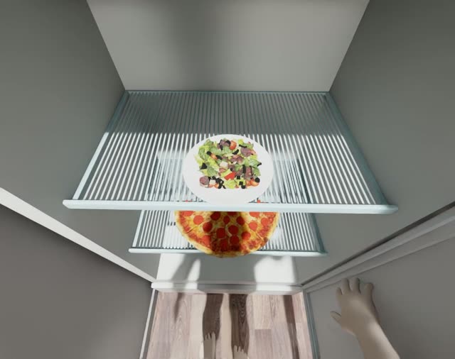 First-person view: a salad on the fridge shelf